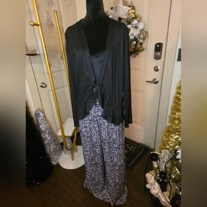 Allegra K 3xBlack Knit Cardigan with Silver Metallic Includes 3x Wide Leg Pants.